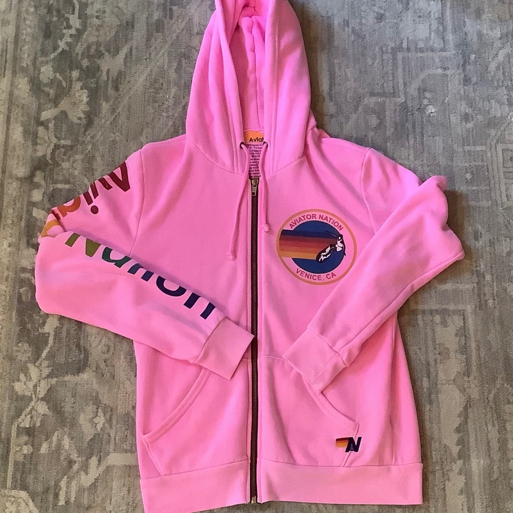 Aviator Nation Pink Logo Zip Up Small